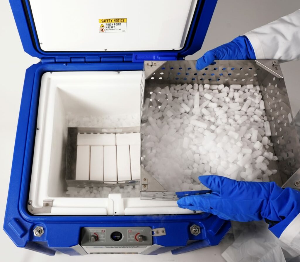 Cryoport Elite Ultra Cold shippers with dry ice
